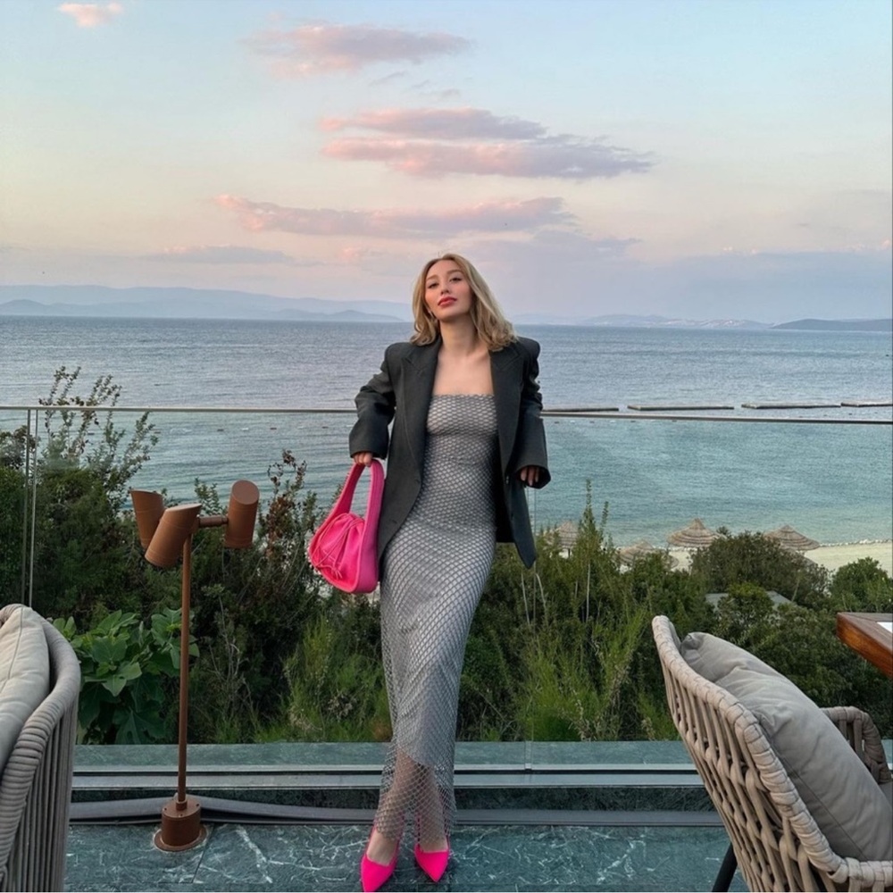 Zara Gray Strapless Midi Dress